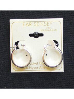 NWT Ear Sense Hypoallergenic Dangly Huggie Hoop Earrings Silver Gray 1"